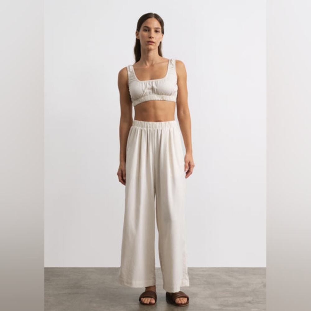 Ozma of California Crop Wide Leg Pants in Silk Noil
